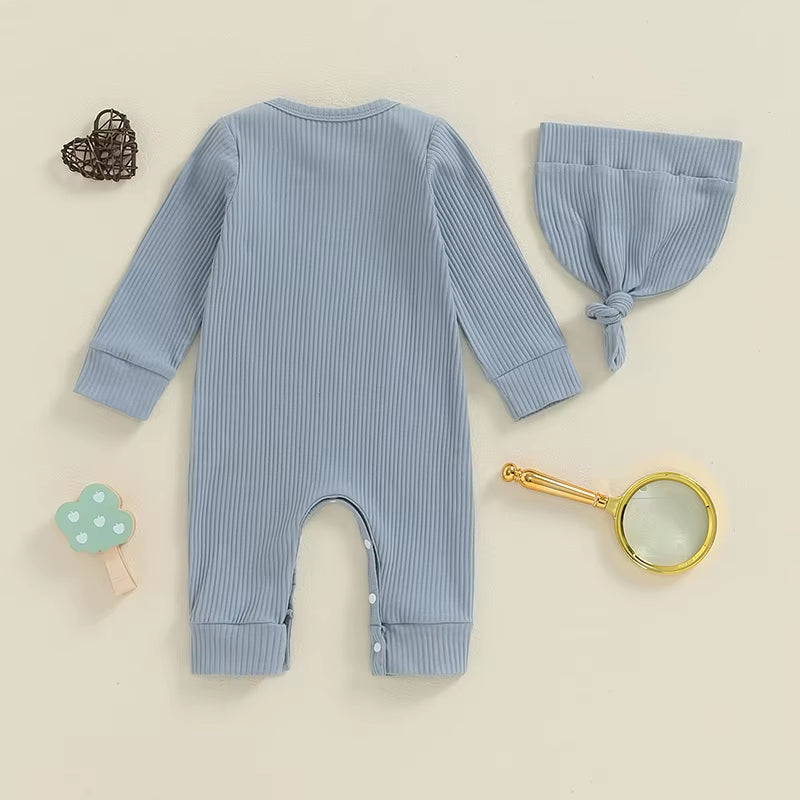 New Here Romper & Hat Set - Blue