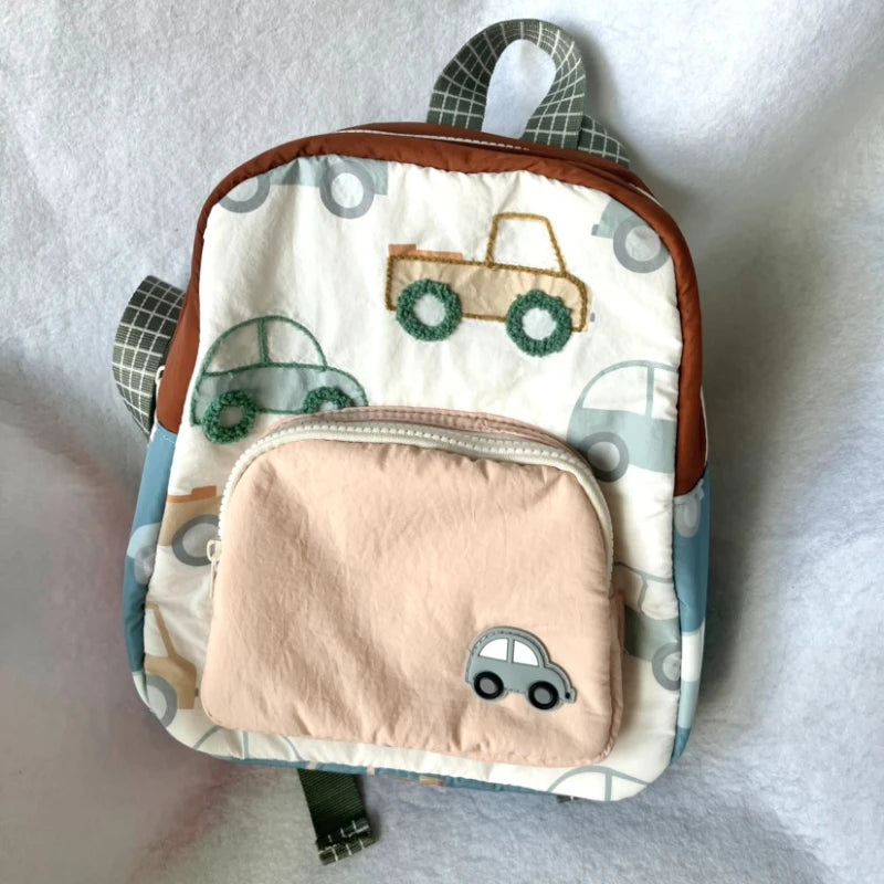New Cute and Fashionable Car Embroidery Children'S Multifunctional Backpack Kindergarten Boys and Girls Lightweight Backpack
