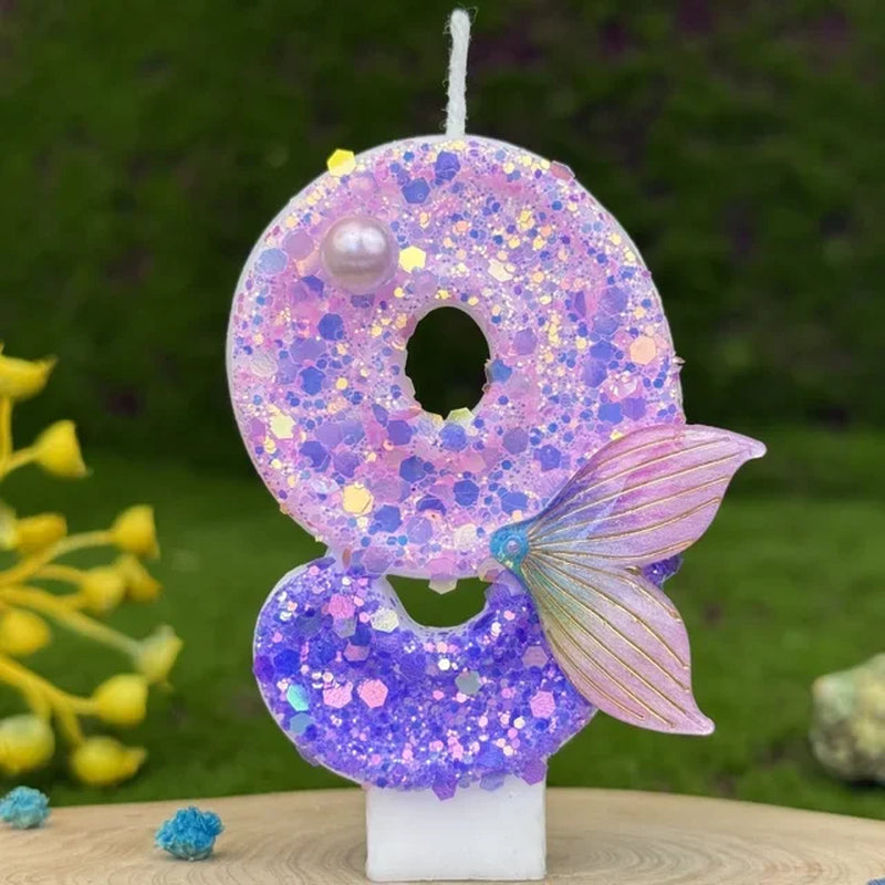 Purple Mermaid Glitter Number Candle