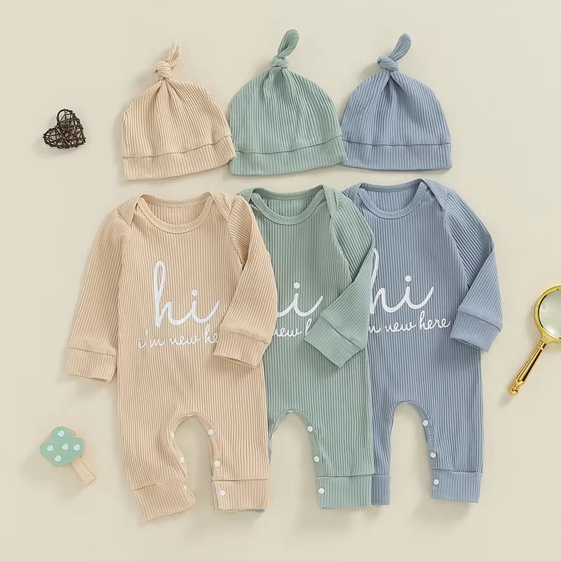 New Here Romper & Hat Set - Blue