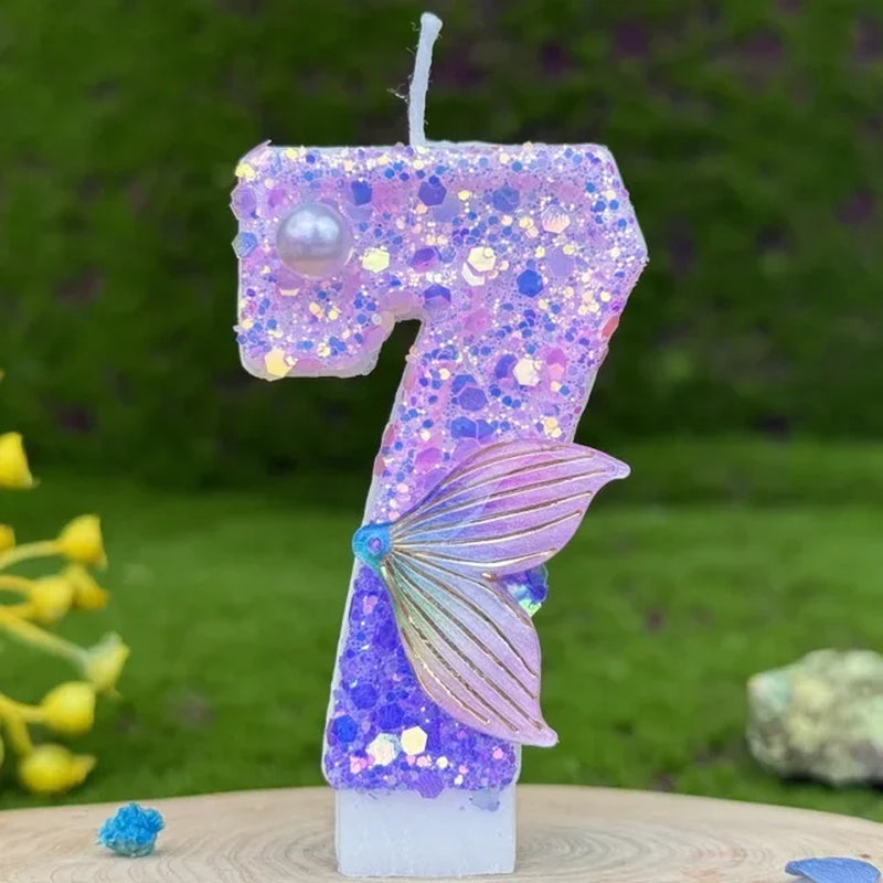 Purple Mermaid Glitter Number Candle