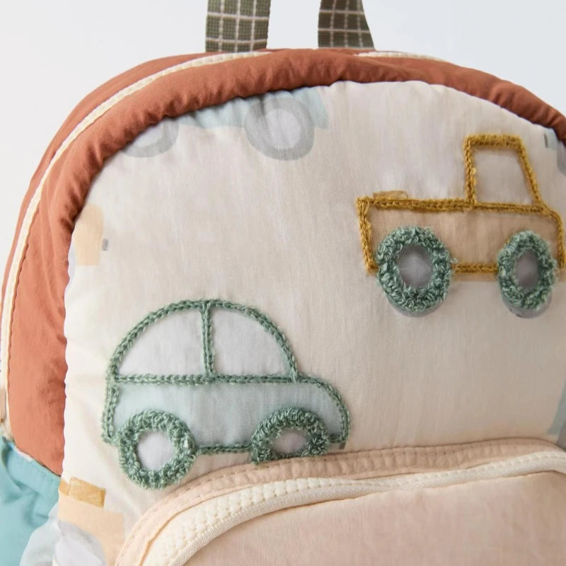 New Cute and Fashionable Car Embroidery Children'S Multifunctional Backpack Kindergarten Boys and Girls Lightweight Backpack