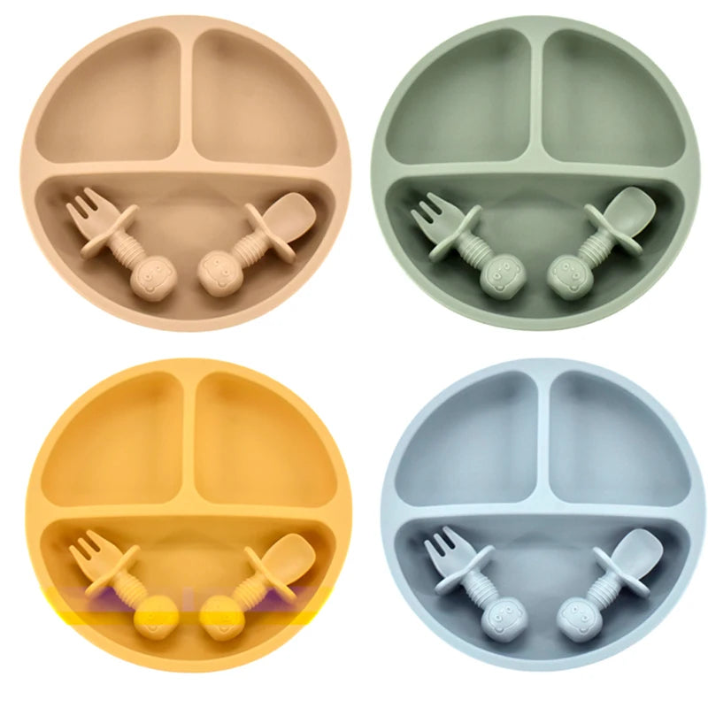 1 or 3PCS Suction Plate and First Utensils Set