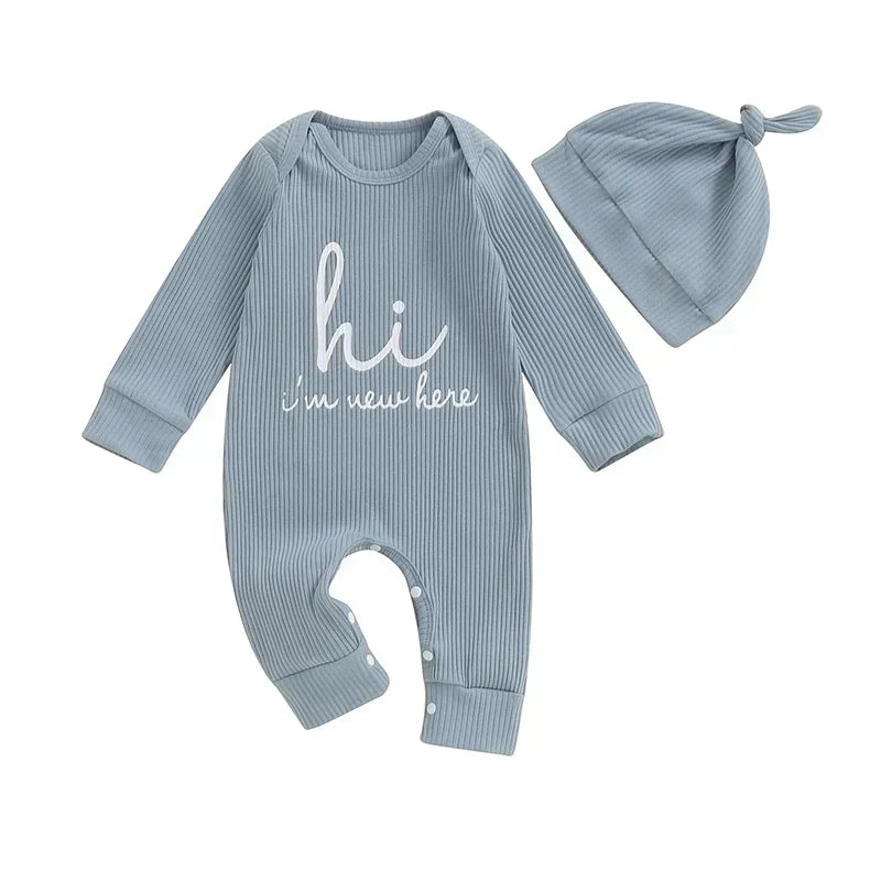 New Here Romper & Hat Set - Blue