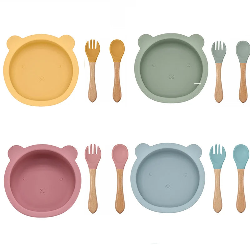 2 or 3Pcs - Suction Plate and First Utensils Set