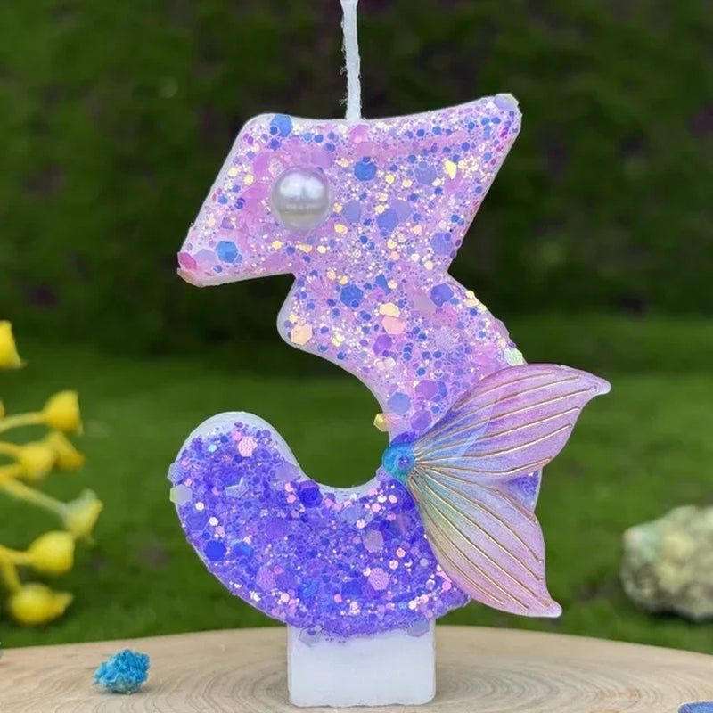 Purple Mermaid Glitter Number Candle
