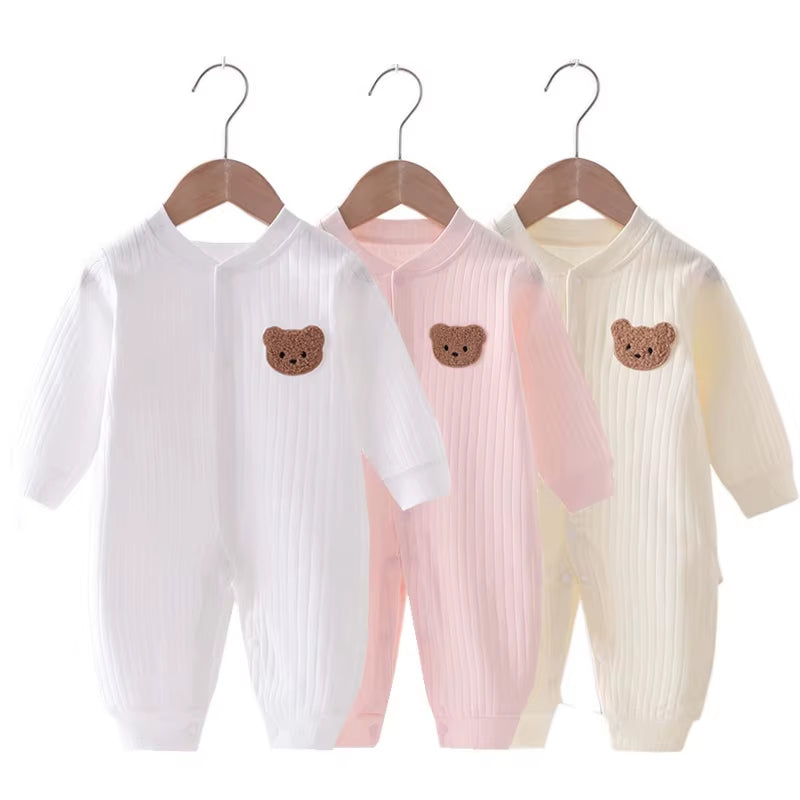 Ribbed Cotton Jumpsuit with Textured Bear - Yellow
