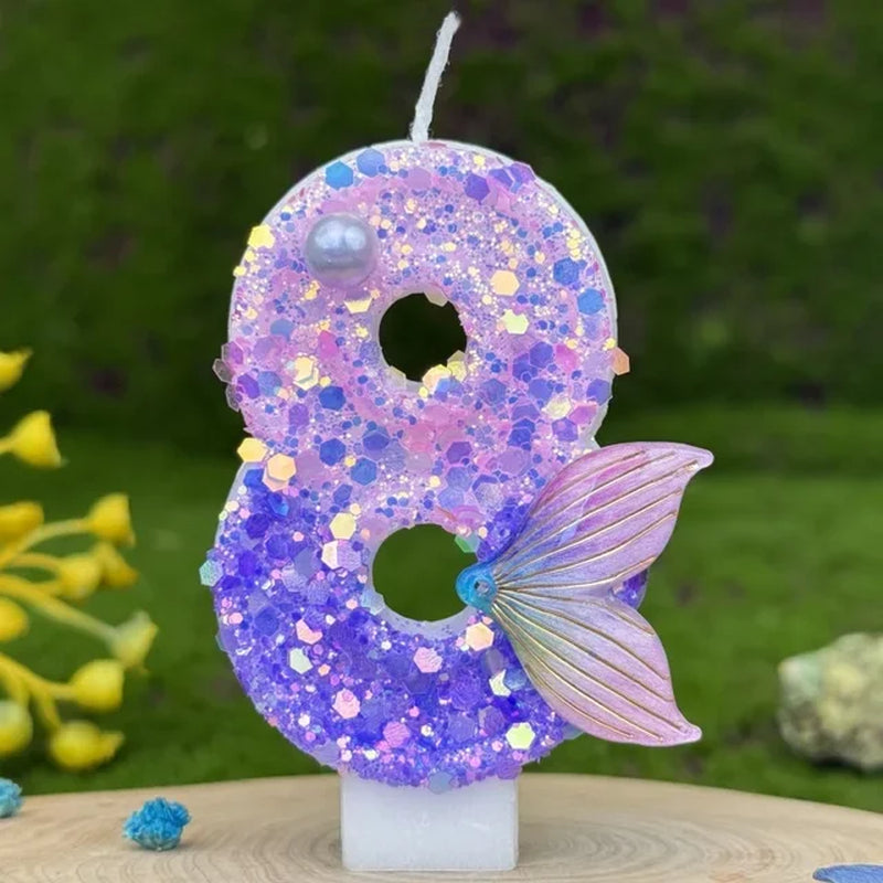 Purple Mermaid Glitter Number Candle