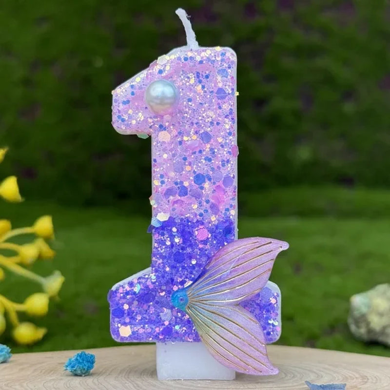 Purple Mermaid Glitter Number Candle 