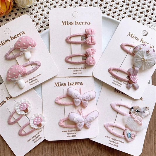2PC Woodland Embroidered Hairclips