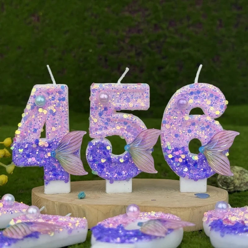Purple Mermaid Glitter Number Candle 