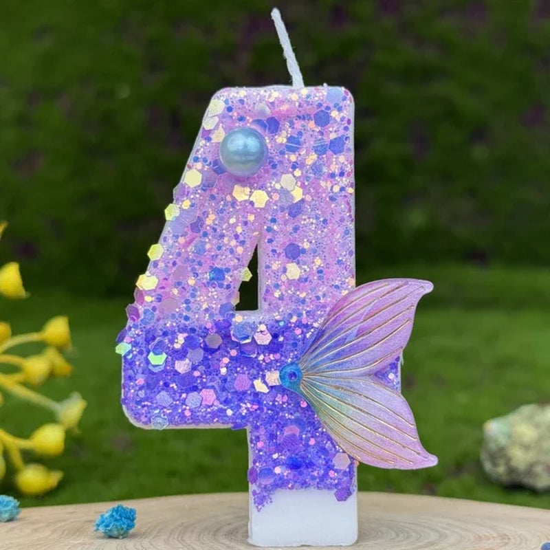 Purple Mermaid Glitter Number Candle 