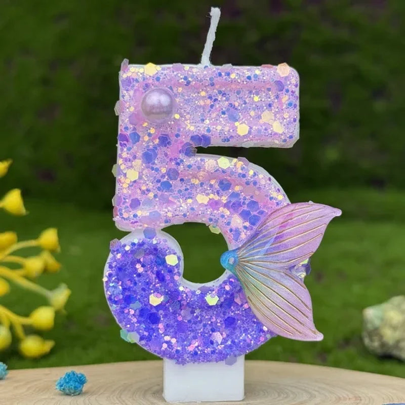 Purple Mermaid Glitter Number Candle 