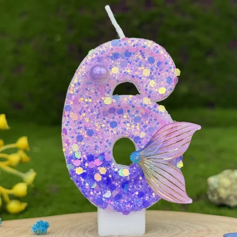 Purple Mermaid Glitter Number Candle 