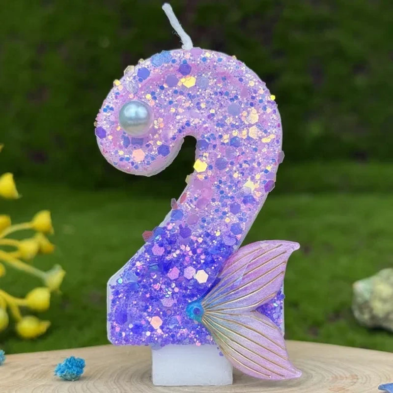 Purple Mermaid Glitter Number Candle 