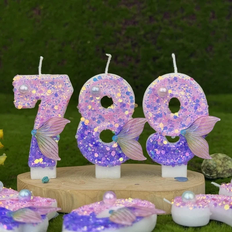 Purple Mermaid Glitter Number Candle 
