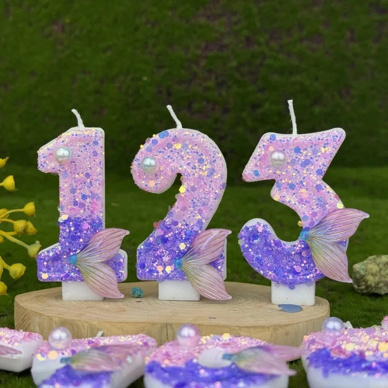 Purple Mermaid Glitter Number Candle 