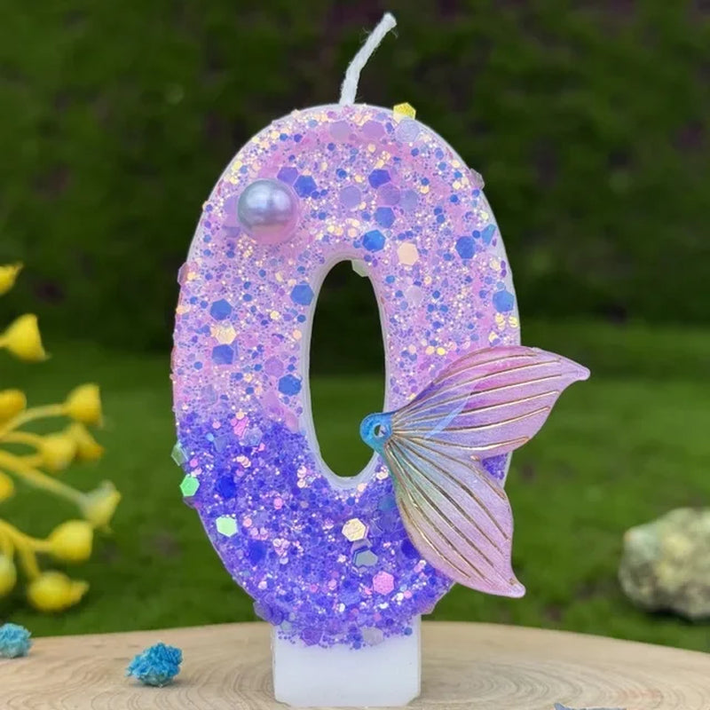 Purple Mermaid Glitter Number Candle 